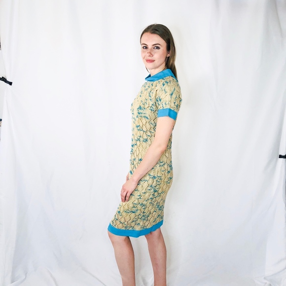 Vintage 60s Mod Bright Blue Crochet Dress XS S M - Picture 4 of 6